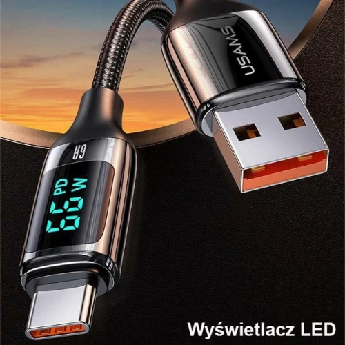 Kup Kábel fonott USAMS U78 USB-C 1.2m LED 6A Gyors Töltés fekete/black SJ544USB01 - USA334BLK - {ean13} - Sklep Home Screen