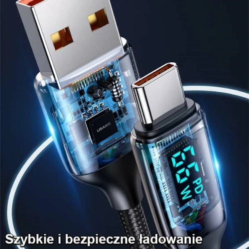 Kup Kábel fonott USAMS U78 USB-C 1.2m LED 6A Gyors Töltés fekete/black SJ544USB01 - USA334BLK - {ean13} - Sklep Home Screen