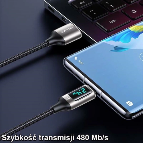 Kup Kábel fonott USAMS U78 USB-C 1.2m LED 6A Gyors Töltés fekete/black SJ544USB01 - USA334BLK - {ean13} - Sklep Home Screen