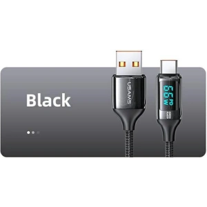 Kabel pleciony USAMS U78 USB-C 1.2m LED 6A Schnellladung schwarz/black SJ544USB01