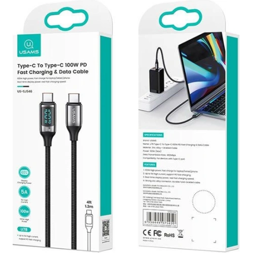 Kup Cablul împletit USAMS U78 USB-C la USB-C LED 1.2m 100W Încărcare rapidă alb/white SJ546USB02 - USA335WHT - {ean13} - Sklep Home Screen