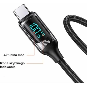 Kabel pleciony USAMS U78 USB-C na USB-C LED 1.2m 100W Fast Charging czarny/black SJ546USB01