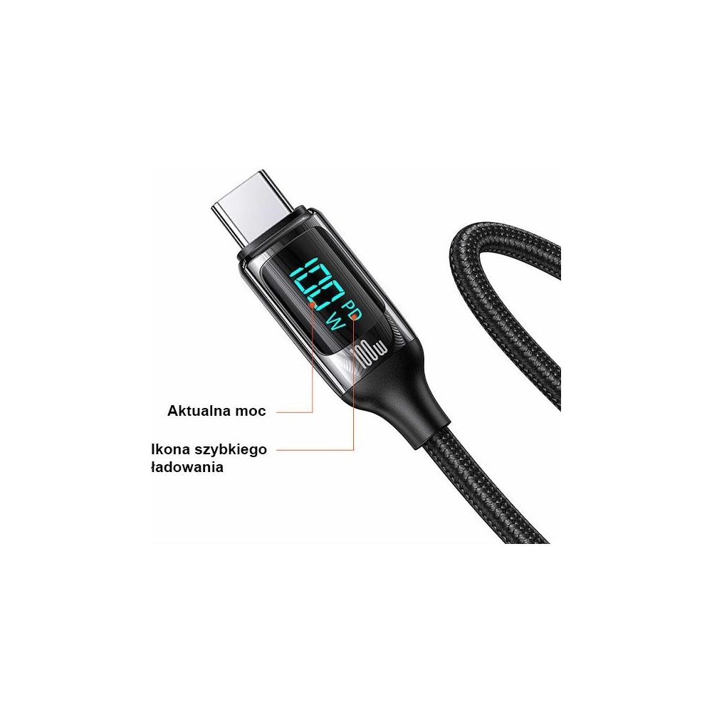 Kabel pleciony USAMS U78 USB-C na USB-C LED 1.2m 100W Fast Charging czarny/black SJ546USB01