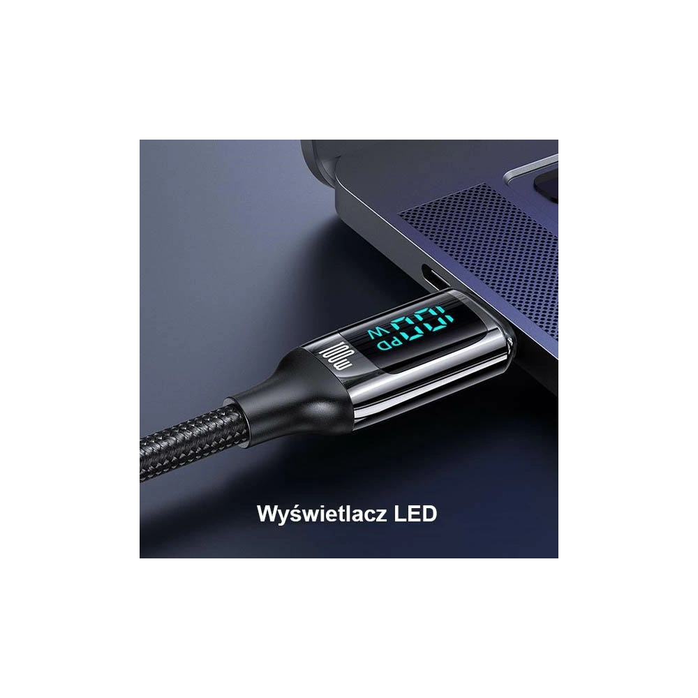 Kabel pleciony USAMS U78 USB-C na USB-C LED 1.2m 100W Fast Charging czarny/black SJ546USB01