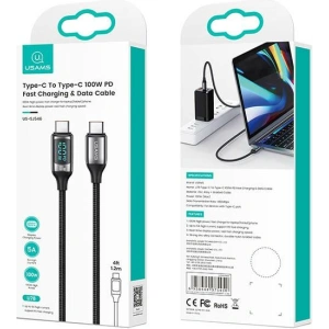 Kabel pleciony USAMS U78 USB-C na USB-C LED 1.2m 100W Fast Charging czarny/black SJ546USB01