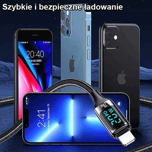 Kup Kabel geflochten USAMS U78 USB-C auf Lightning LED 1.2m 20W PD Schnellladung schwarz/black SJ545USB01 - USA338BLK - {ean13} - Sklep Home Screen