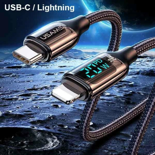 Kup Kabel geflochten USAMS U78 USB-C auf Lightning LED 1.2m 20W PD Schnellladung schwarz/black SJ545USB01 - USA338BLK - {ean13} - Sklep Home Screen