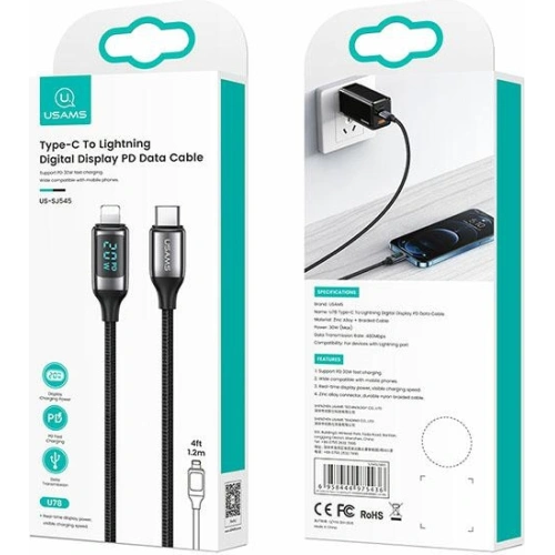Kup Kabel geflochten USAMS U78 USB-C auf Lightning LED 1.2m 20W PD Schnellladung schwarz/black SJ545USB01 - USA338BLK - {ean13} - Sklep Home Screen