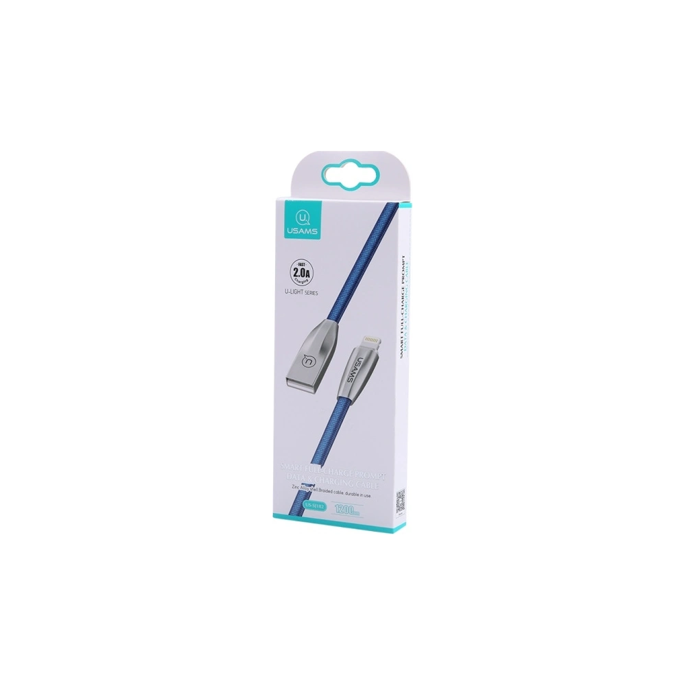 Kabel pleciony USAMS U-Light Lightning niebieski/blue 1,2m IPZSUSB03
