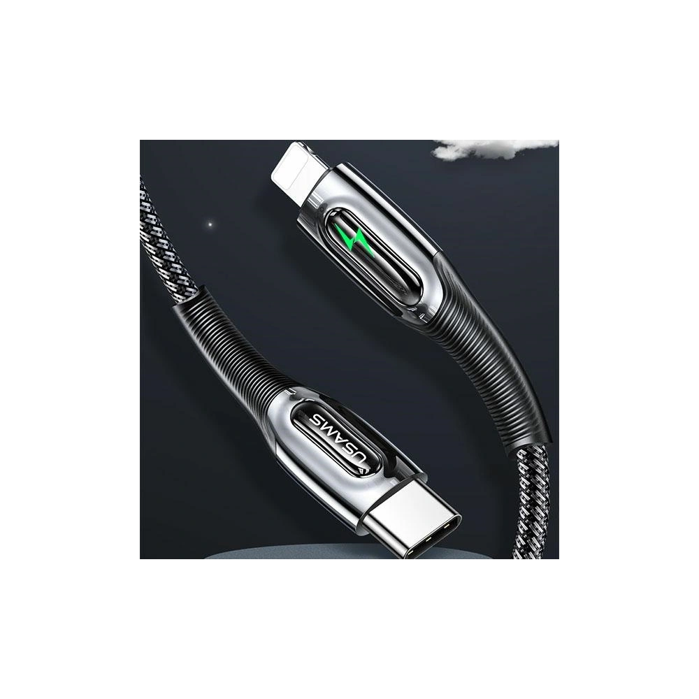 Kabel pleciony USAMS USB-C na Lightning Smart Power-off 20W PD Cable 1.2m czarny/black SJ518USB01