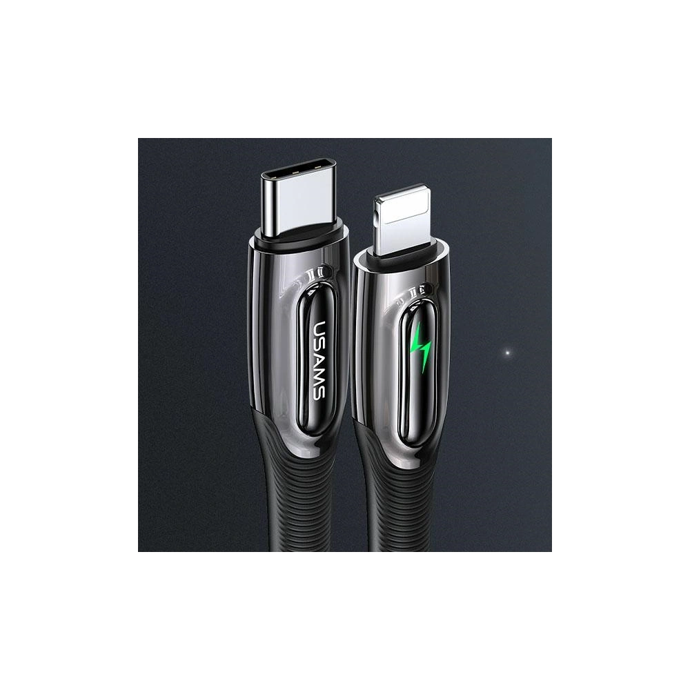 Kabel pleciony USAMS USB-C na Lightning Smart Power-off 20W PD Cable 1.2m czarny/black SJ518USB01