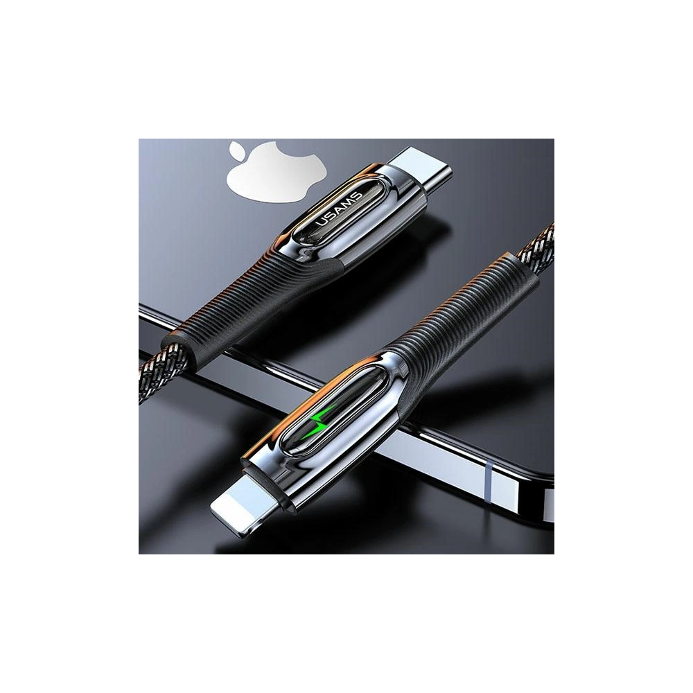 Kabel pleciony USAMS USB-C na Lightning Smart Power-off 20W PD Cable 1.2m czarny/black SJ518USB01