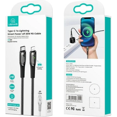 Kup Kabel pleciony USAMS USB-C auf Lightning Smart Power-off 20W PD Cable1.2m dunkelgrün/dark green SJ518USB02 - USA344GRN - {ean13} - Sklep Home Screen