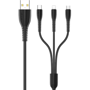 Kabel USAMS U35 3w1 1m 2A Fast Charge černý/black (lightning/microUSB/USB-C) SJ367USB01