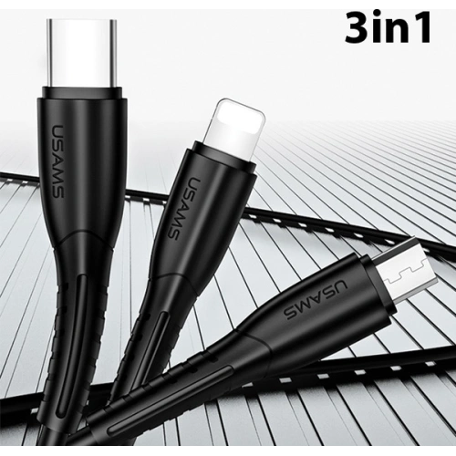 Kup Cablul USAMS U35 3w1 1m 2A Încărcare rapidă negru/black (lightning/microUSB/USB-C) SJ367USB01 - USA377BLK - {ean13} - Sklep Home Screen