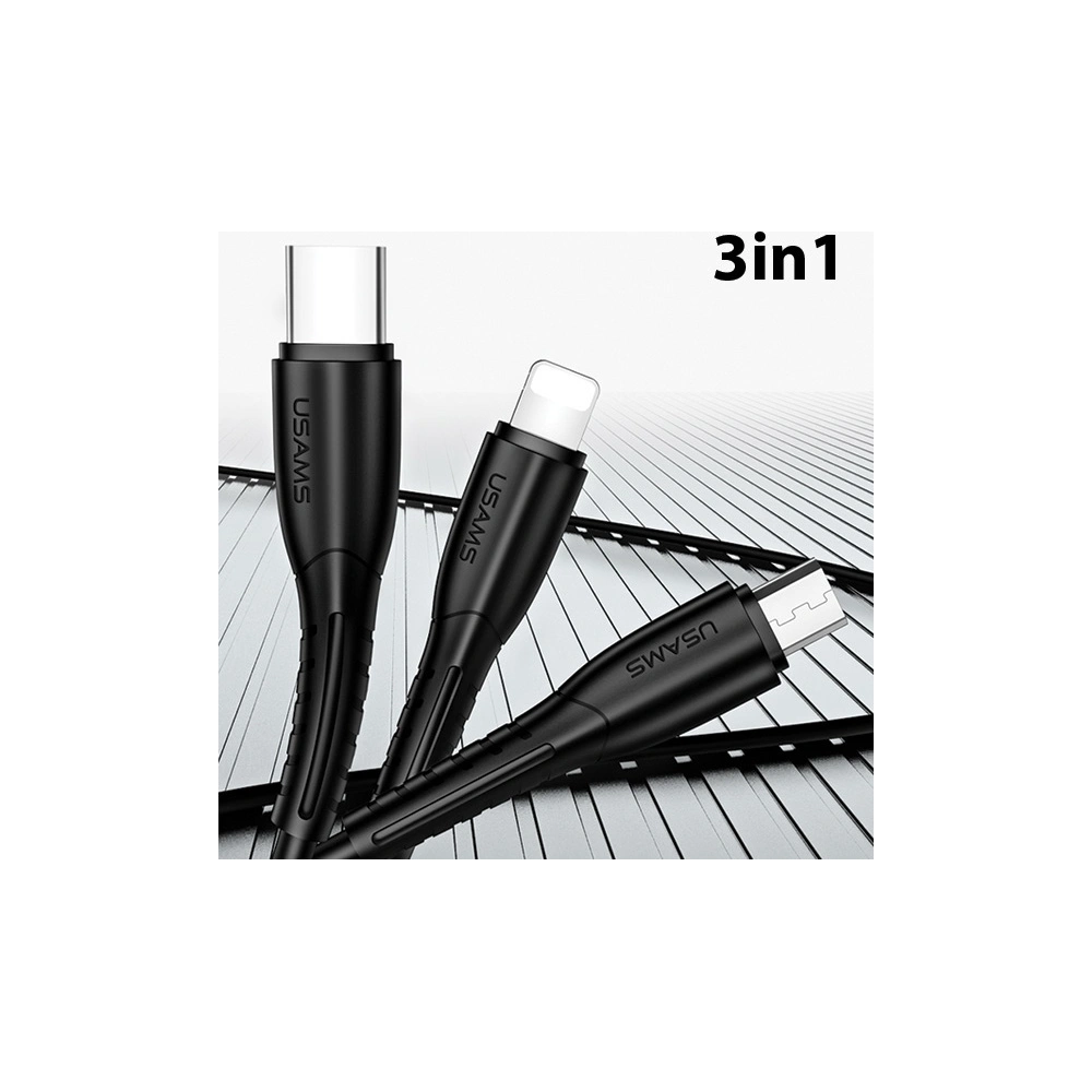 Kabel USAMS U35 3w1 1m 2A Fast Charge czarny/black (lightning/microUSB/USB-C) SJ367USB01