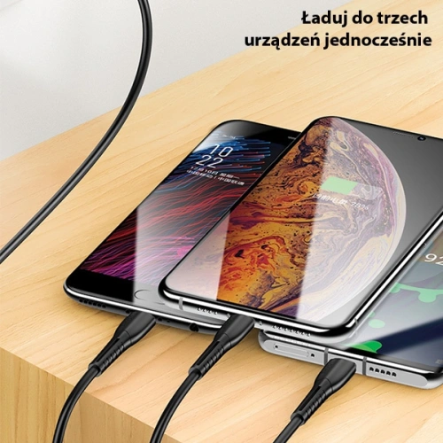 Kup Cablul USAMS U35 3w1 1m 2A Încărcare rapidă negru/black (lightning/microUSB/USB-C) SJ367USB01 - USA377BLK - {ean13} - Sklep Home Screen