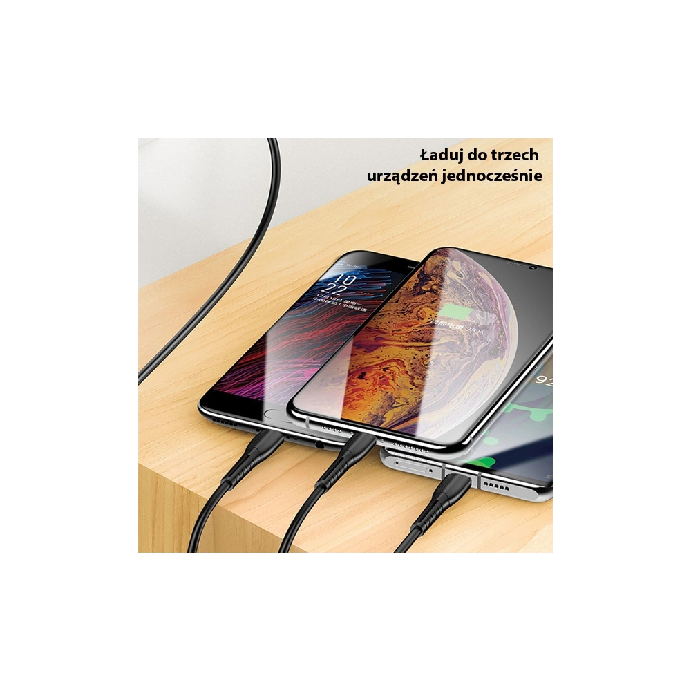Kabel USAMS U35 3w1 1m 2A Fast Charge czarny/black (lightning/microUSB/USB-C) SJ367USB01