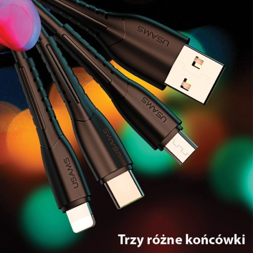 Kup Cablul USAMS U35 3w1 1m 2A Încărcare rapidă negru/black (lightning/microUSB/USB-C) SJ367USB01 - USA377BLK - {ean13} - Sklep Home Screen