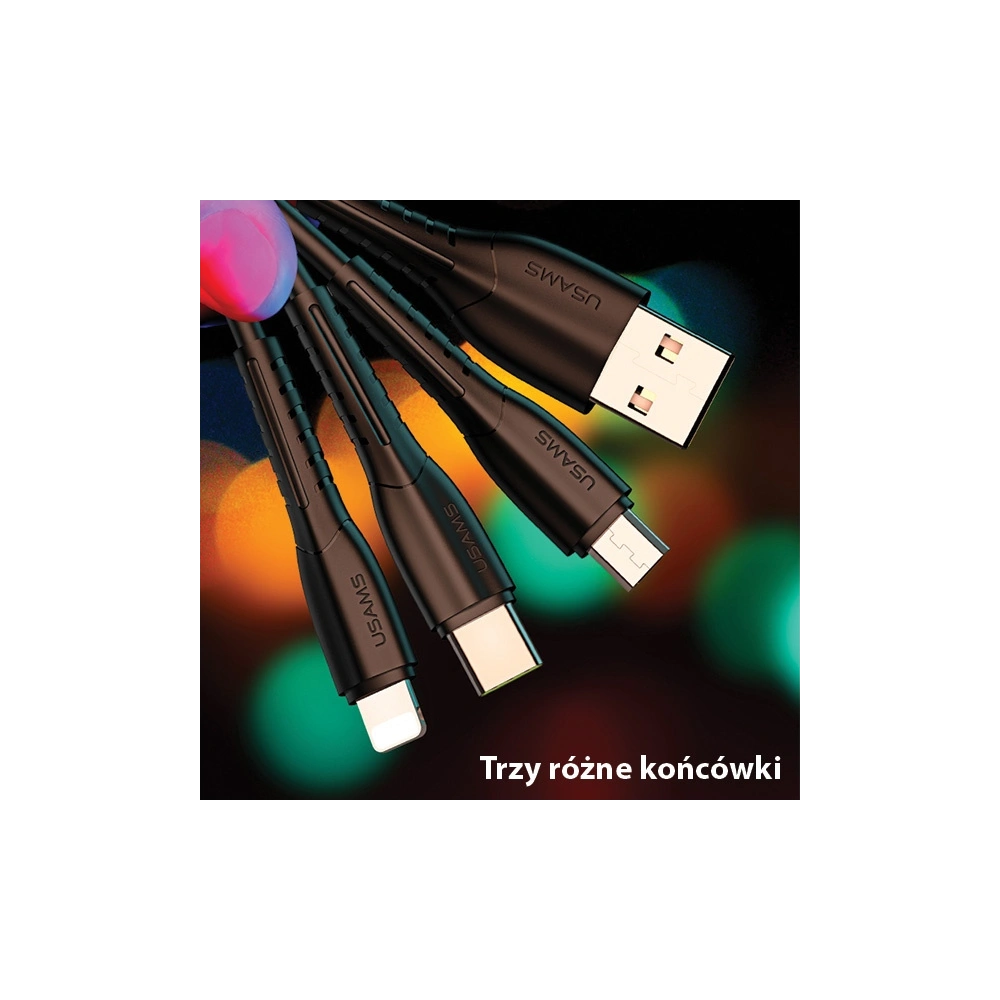 Kabel USAMS U35 3w1 1m 2A Fast Charge czarny/black (lightning/microUSB/USB-C) SJ367USB01