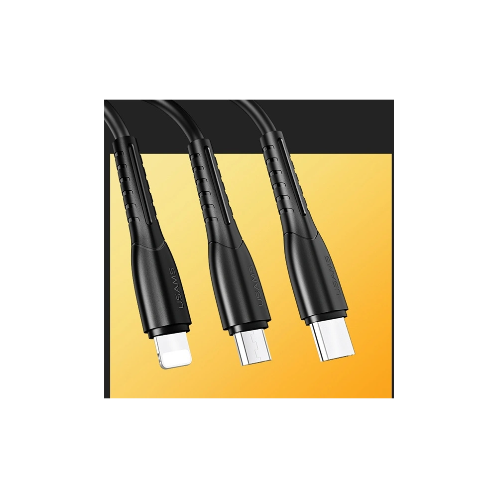 Kabel USAMS U35 3w1 1m 2A Fast Charge czarny/black (lightning/microUSB/USB-C) SJ367USB01