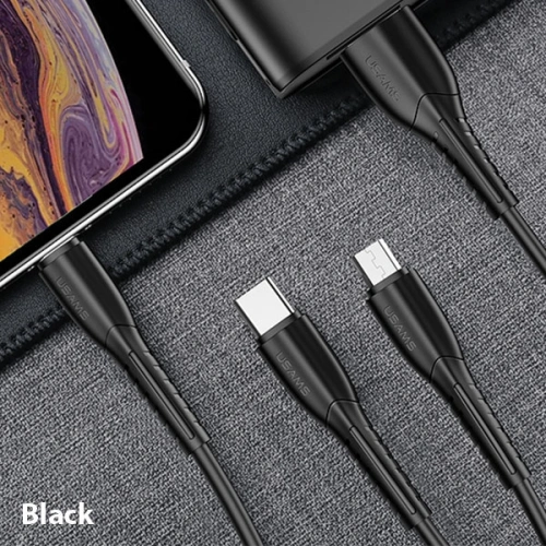 Kup Cablul USAMS U35 3w1 1m 2A Încărcare rapidă negru/black (lightning/microUSB/USB-C) SJ367USB01 - USA377BLK - {ean13} - Sklep Home Screen