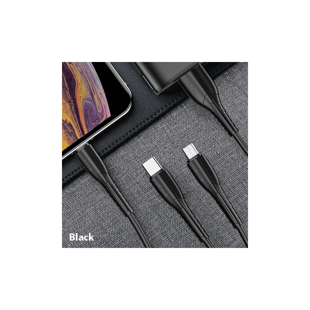 Kabel USAMS U35 3w1 1m 2A Fast Charge czarny/black (lightning/microUSB/USB-C) SJ367USB01