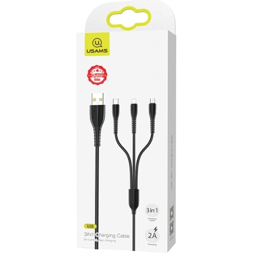 Kup Cablul USAMS U35 3w1 1m 2A Încărcare rapidă negru/black (lightning/microUSB/USB-C) SJ367USB01 - USA377BLK - {ean13} - Sklep Home Screen