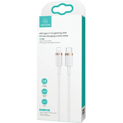 Kup Cablu USAMS U63 USB-C la Lightning 1,2m 20W PD Încărcare Rapidă alb/white SJ484USB02 - USA406WHT - {ean13} - Sklep Home Screen