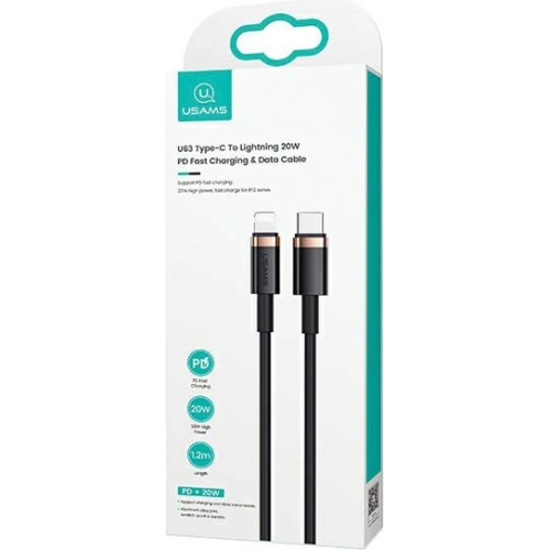 Kup Cablul USAMS U63 USB-C la Lightning 1,2m 20W PD Încărcare Rapidă negru/black SJ484USB01 - USA407BLK - {ean13} - Sklep Home Screen