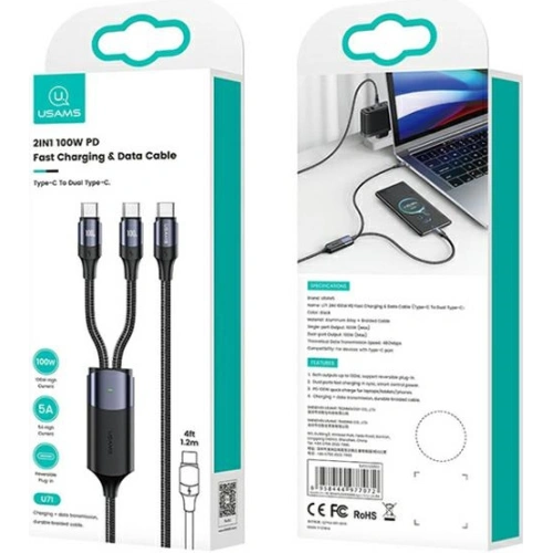 Kup Kabel USAMS U71 2xUSB-C na USB-C 1,2m 100W PD Fast Charge černý/black SJ551USB01 - USA425BLK - {ean13} - Sklep Home Screen