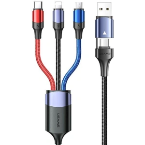 Kabel USAMS U71 3w1 1.2m 3A rychlé nabíjení černý/black (USB/USB-C na lightning/microUSB/USB-C) SJ549USB01