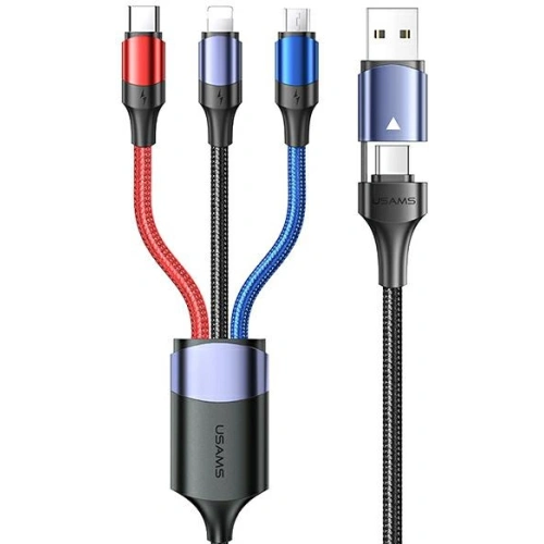 Kabel USAMS U71 3w1 1.2m 3A rychlé nabíjení černý/black (USB/USB-C na lightning/microUSB/USB-C) SJ549USB01