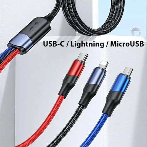USAMS Cable U71 3in1 1.2m 3A Fast Charge black (USB/USB-C - Lightning/microUSB/USB-C) SJ549USB01(US-SJ549)