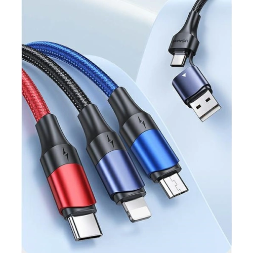 Kabel USAMS U71 3w1 1.2m 3A rychlé nabíjení černý/black (USB/USB-C na lightning/microUSB/USB-C) SJ549USB01