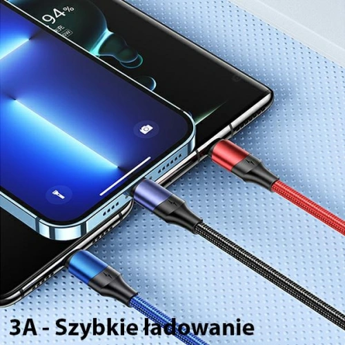 Kabel USAMS U71 3w1 1.2m 3A rychlé nabíjení černý/black (USB/USB-C na lightning/microUSB/USB-C) SJ549USB01
