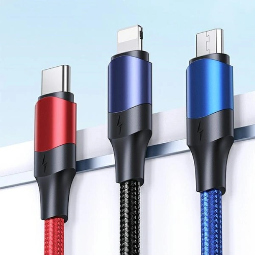 Kabel USAMS U71 3w1 1.2m 3A rychlé nabíjení černý/black (USB/USB-C na lightning/microUSB/USB-C) SJ549USB01