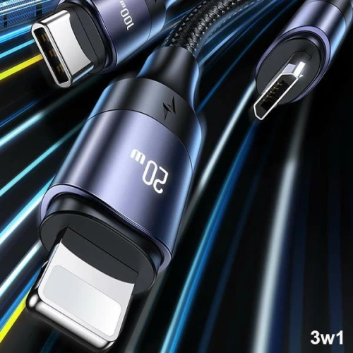 Buy USAMS Cable U71 3in1 1.2m 6A Fast Charge black (USB/USB-C - Lightning/microUSB/USB-C) SJ511USB01 (US-SJ511) - USA428BLK - {ean13} - Home Screen Store Europe