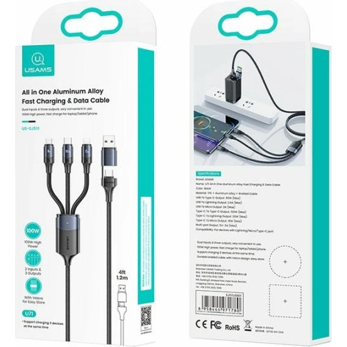 Kup Kábel USAMS U71 3w1 1.2m 6A Gyors Töltés fekete/black (USB/USB-C lightning/microUSB/USB-C) SJ511USB01 - USA428BLK - {ean13} - Sklep Home Screen