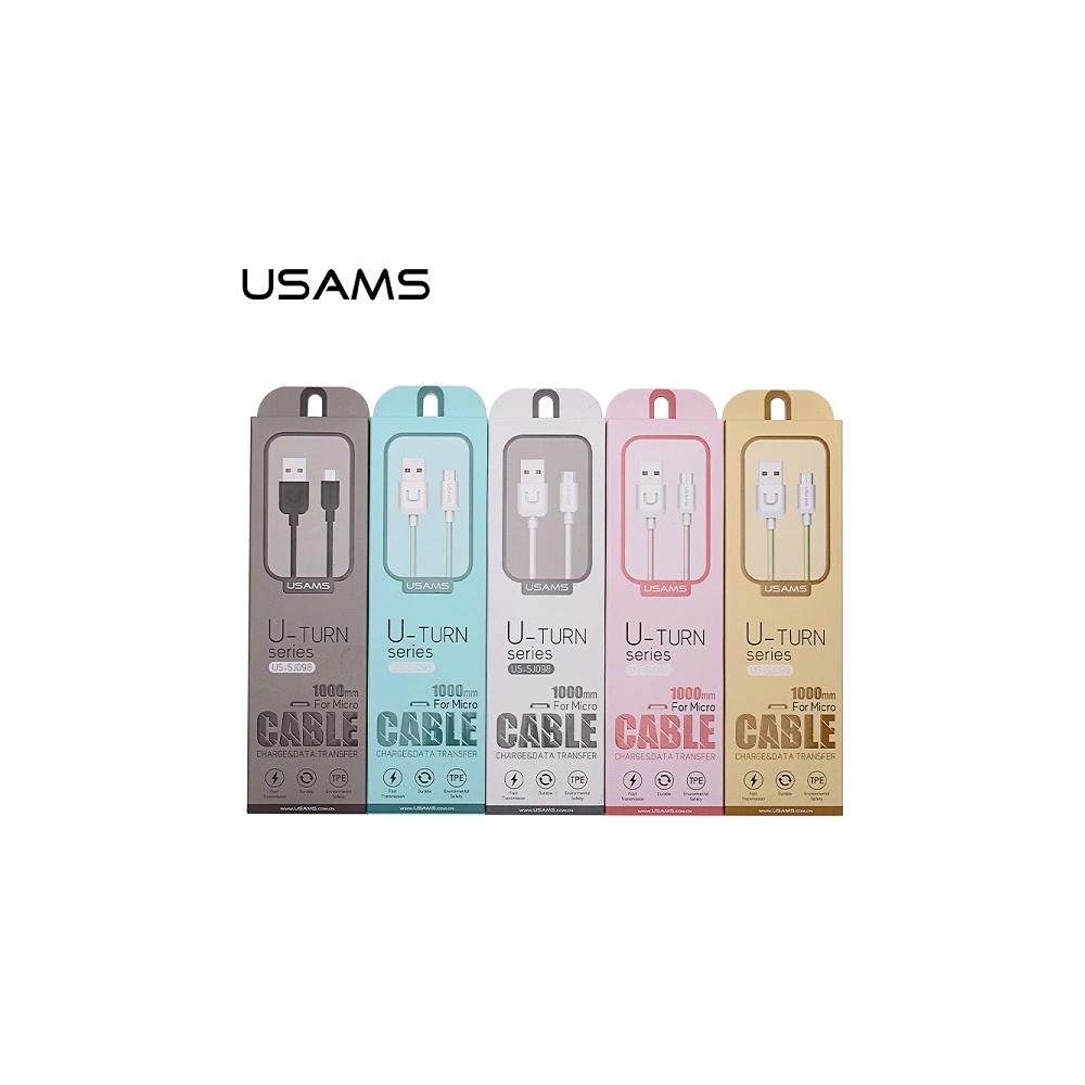 Kabel USAMS U-Turn microUSB 1m biały/white 2A MICUSBXD02