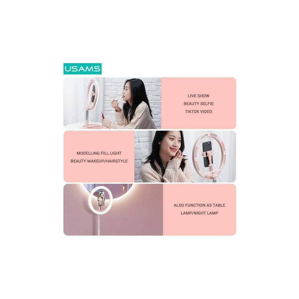 Lampa pierścieniowa LED ring USAMS różowy/pink ZB120ZJ03
