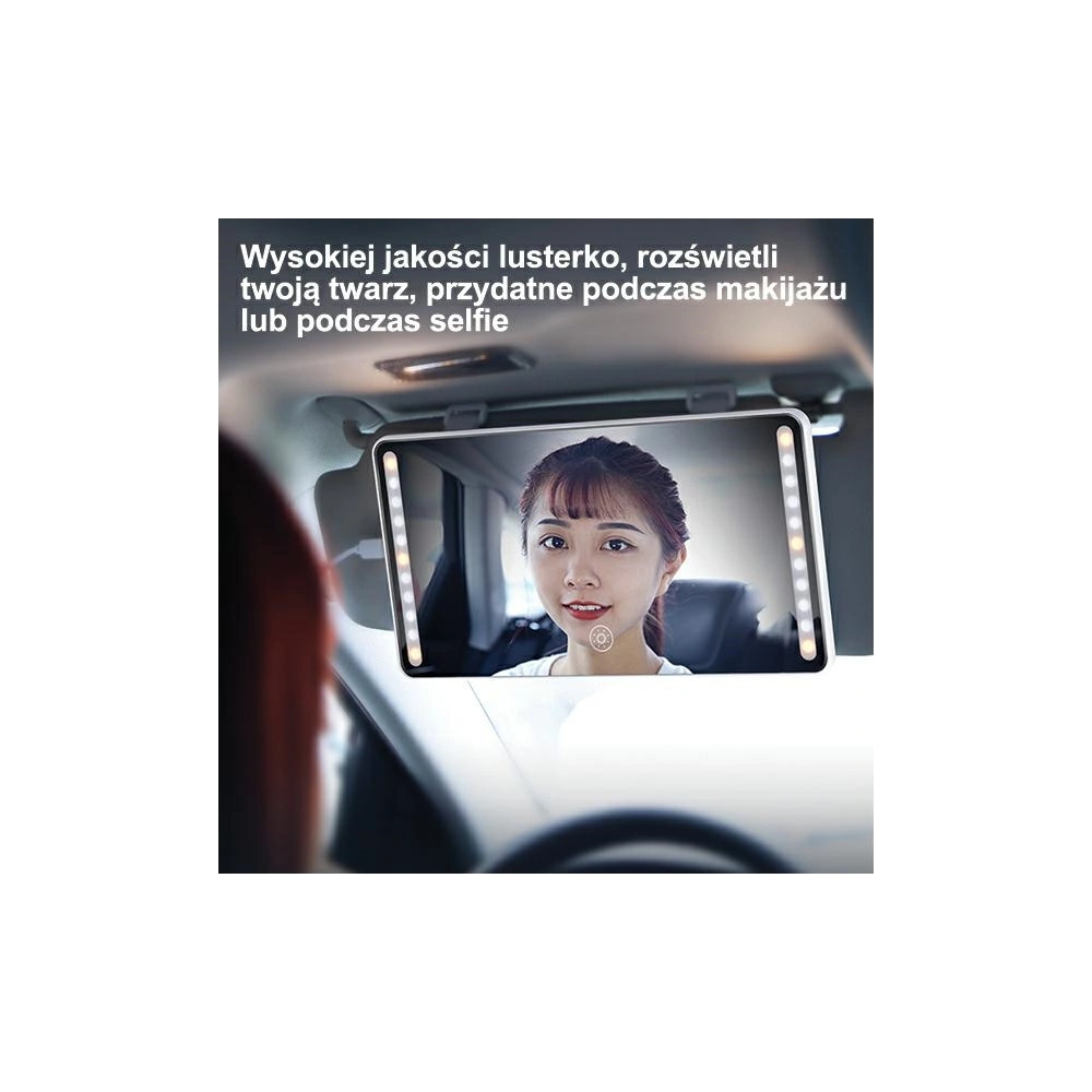 Lusterko ze światłem LED do auta USAMS czarne/black ZB175CZHZJ02 montowane na osłaonę przeciwsłoneczną