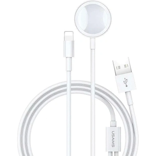 Kup Încărcător inductiv USAMS Apple Watch + cablu lightning 2 în 1 alb/white CC076WH01 - USA463WHT - {ean13} - Sklep Home Screen