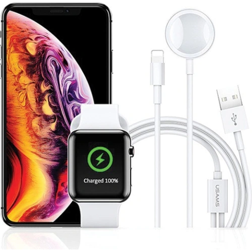 Kup Ładowarka indukcyjna USAMS Apple Watch +kabel lightning 2w1 biały/white CC076WH01 - USA463WHT - {ean13} - Sklep Home Screen