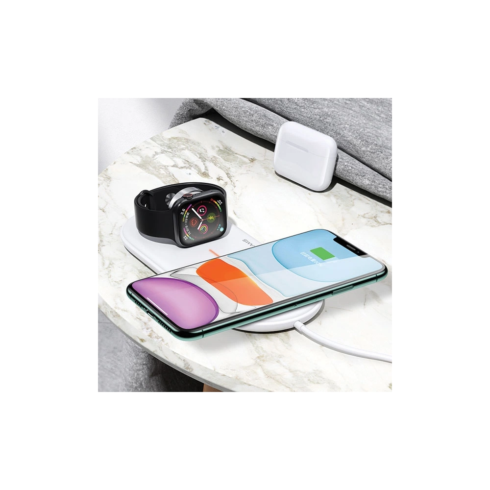 Ładowarka indukcyjna USAMS US-CD119 10W 2w1 Apple Watch/Smartphone biały/white CD119WH01