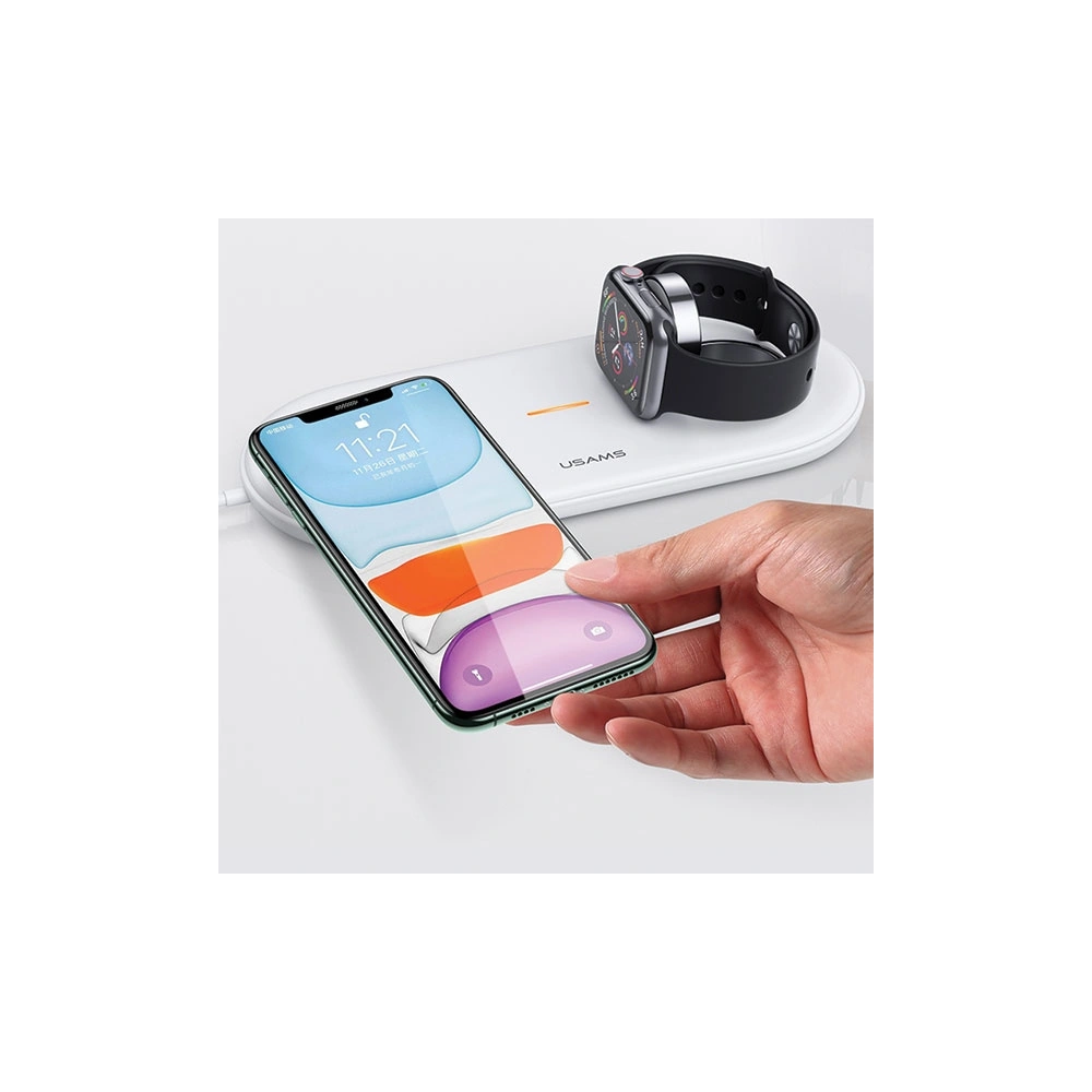 Ładowarka indukcyjna USAMS US-CD119 10W 2w1 Apple Watch/Smartphone biały/white CD119WH01