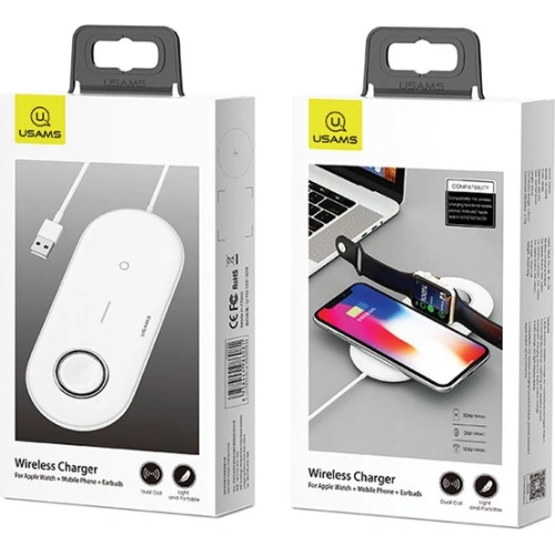 Kup Indukční nabíječka USAMS US-CD119 10W 2w1 Apple Watch/Smartphone bílá/white CD119WH01 - USA470WHT - {ean13} - Sklep Home Screen