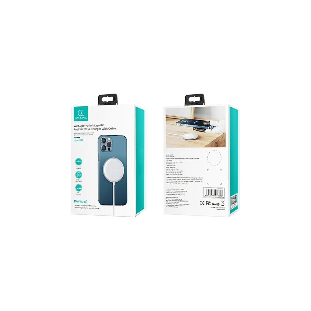 Ładowarka indukcyjna USAMS US-CD160 magnetic W2 15W aluminiowa Apple iPhone 12 series srebrny/silver CD160DZ01