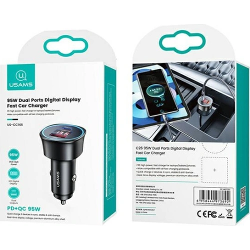 Kup Încărcător auto USAMS C26 1xUSB+1xUSB-C 95W Încărcare rapidă negru/black CC146TC01 - USA485BLK - {ean13} - Sklep Home Screen