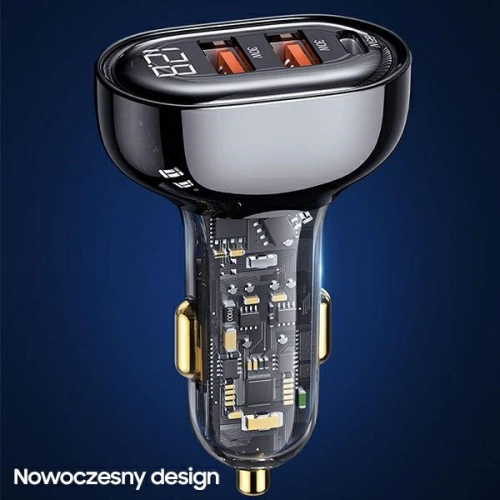 Kup Ładowarka samochodowa USAMS 1xUSB-C 2xUSB-A 125W Fast Charge transparent black CC158CC01 - USA486BLK - {ean13} - Sklep Home Screen